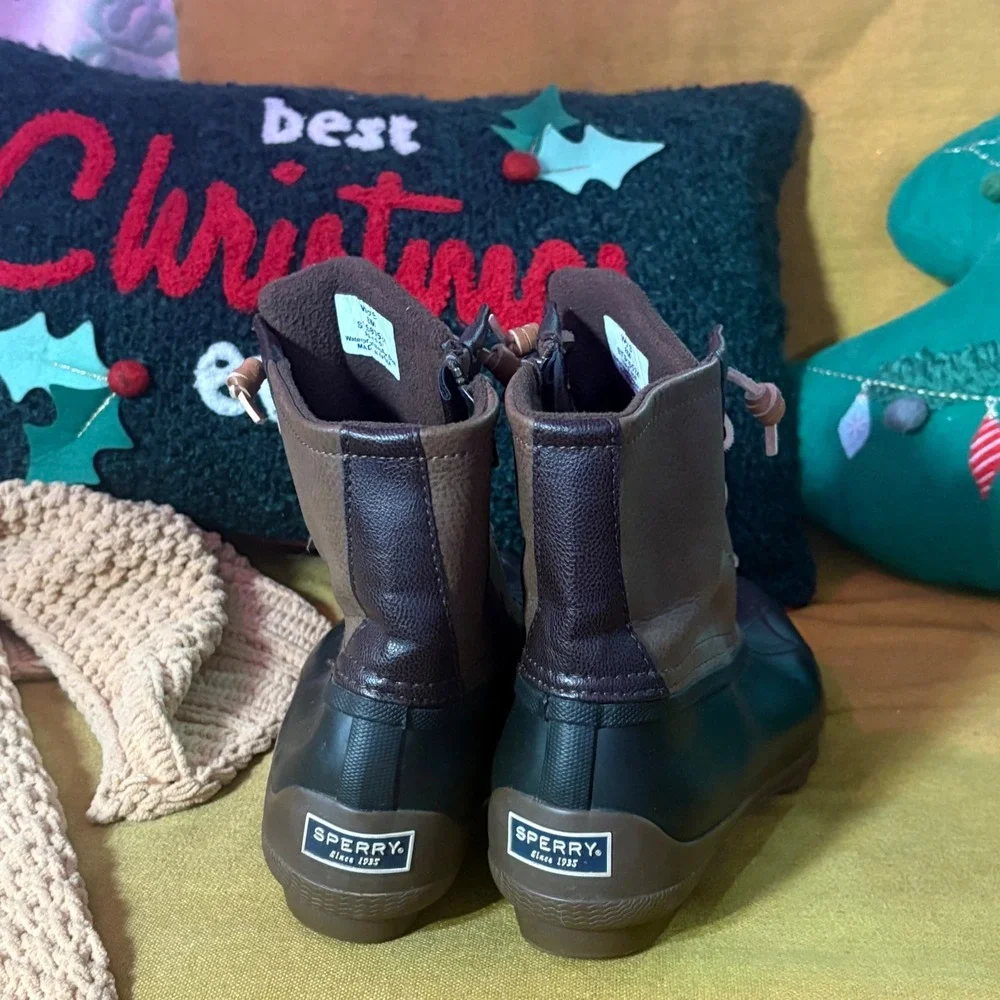 Sperry Womens Waterproof Rubber Boot Brown Lace Up Duck Boot Size 8M‎ STS80524